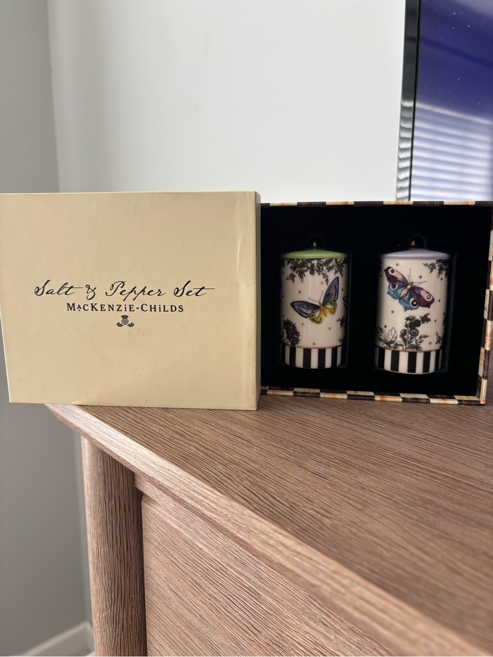 MacKenzie-Childs Butterflies Salt & Pepper Set - White with Multicolor Accents